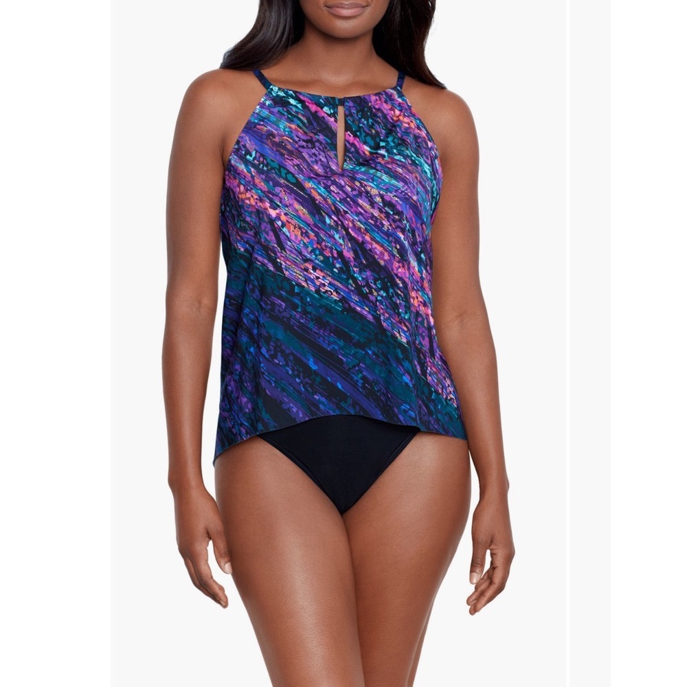 Miraclesuit Mood Ring Peephole Tankini Top Purple Blue Abstract Size 12 6552560